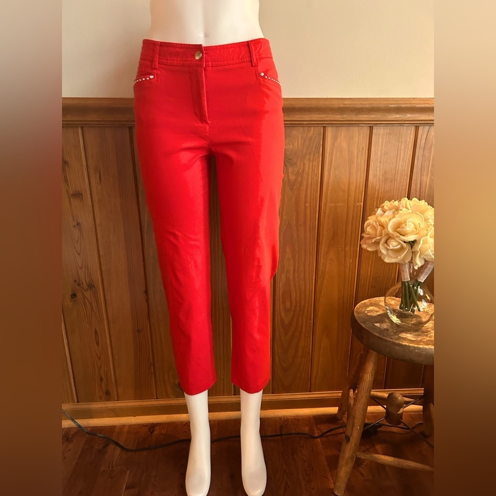 89th & Madison red pants sz 8, women’s red slacks, silver studded pockets, ankle